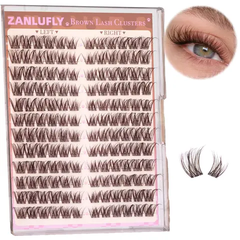 Brown Cat Eye Lashes, Lightweight Lash Extensions, Synthetic Eyelash Extensions, Light Volume Eyelash Extensions, Deep Individual Lashes, Transparent Band, 10-16mm, 144 Pieces, DIY Individual Lashes
