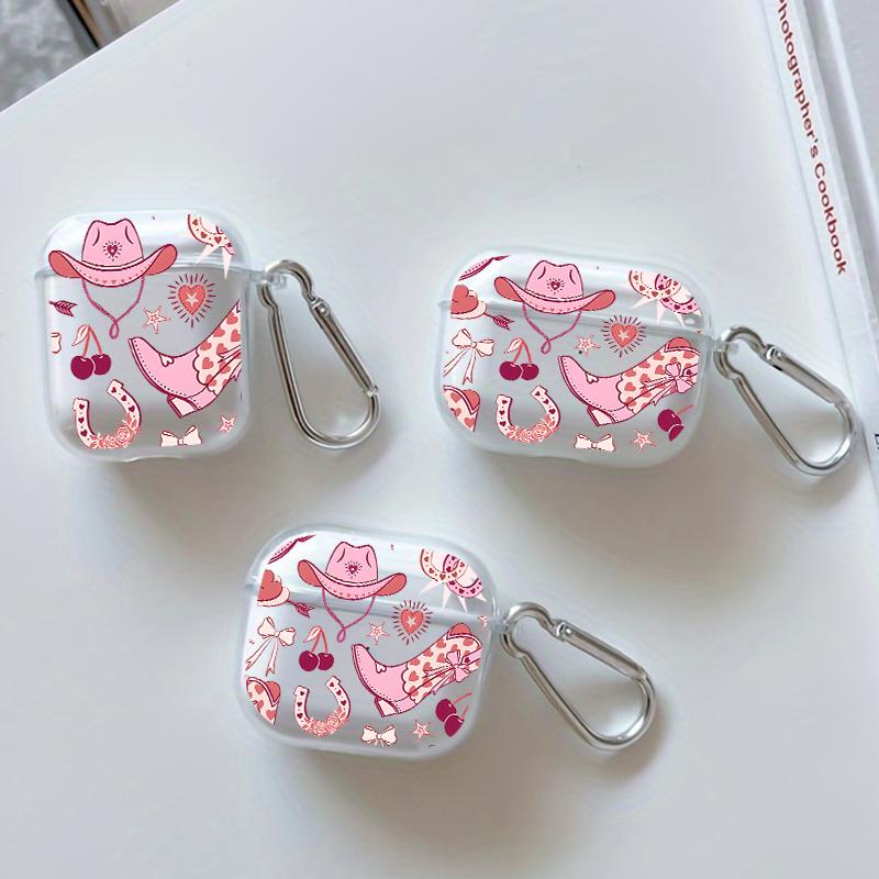 Pink Cowgirl Dream Pattern TPU Soft Protective Case for Apple AirPods 4/3/2/1/Pro/Pro2 Transparent Earphone Cover with Keychain Attachment