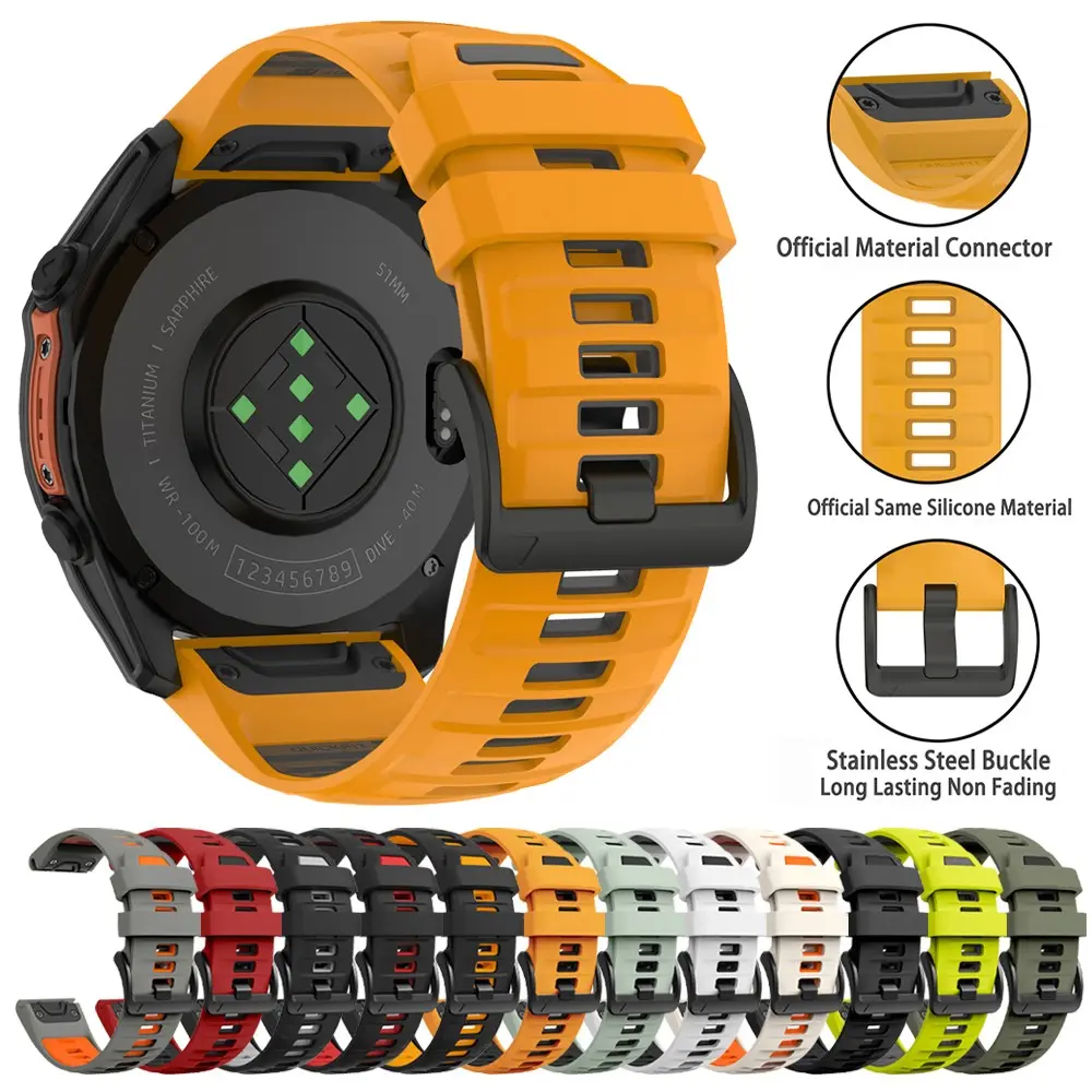 22/26mm quick release Two-tone silicone Smart Watch Straps compatible with Garmin Fenix 8 E 7X Pro 7 6x 6 5x 5Puls/Fenix 8pro/Epix Pro 47mm 51mm/Enduro 3 2/Tactix 8/Quatix 8 7X Solar/Forerunner 970 955 /instinct 3 2x/Descent Soft silicone strap