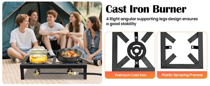 Double Burner Gas Stove, 8000W Portable Outdoor Propane Stove with Adjustable 0-10Psi Regulator Hose for Patio Camping, BBQ, Home Brewing, Turkey Fry, Maple Syrup Prep
