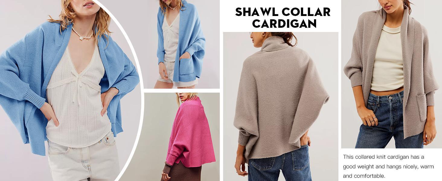 Womens Open Front Cardigan Batwing Long Sleeve Shawl Chunky Knit Loose Fall Poncho Sweater Coats