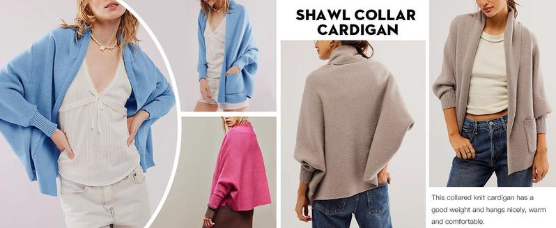 Womens Open Front Cardigan Batwing Long Sleeve Shawl Chunky Knit Loose Fall Poncho Sweater Coats