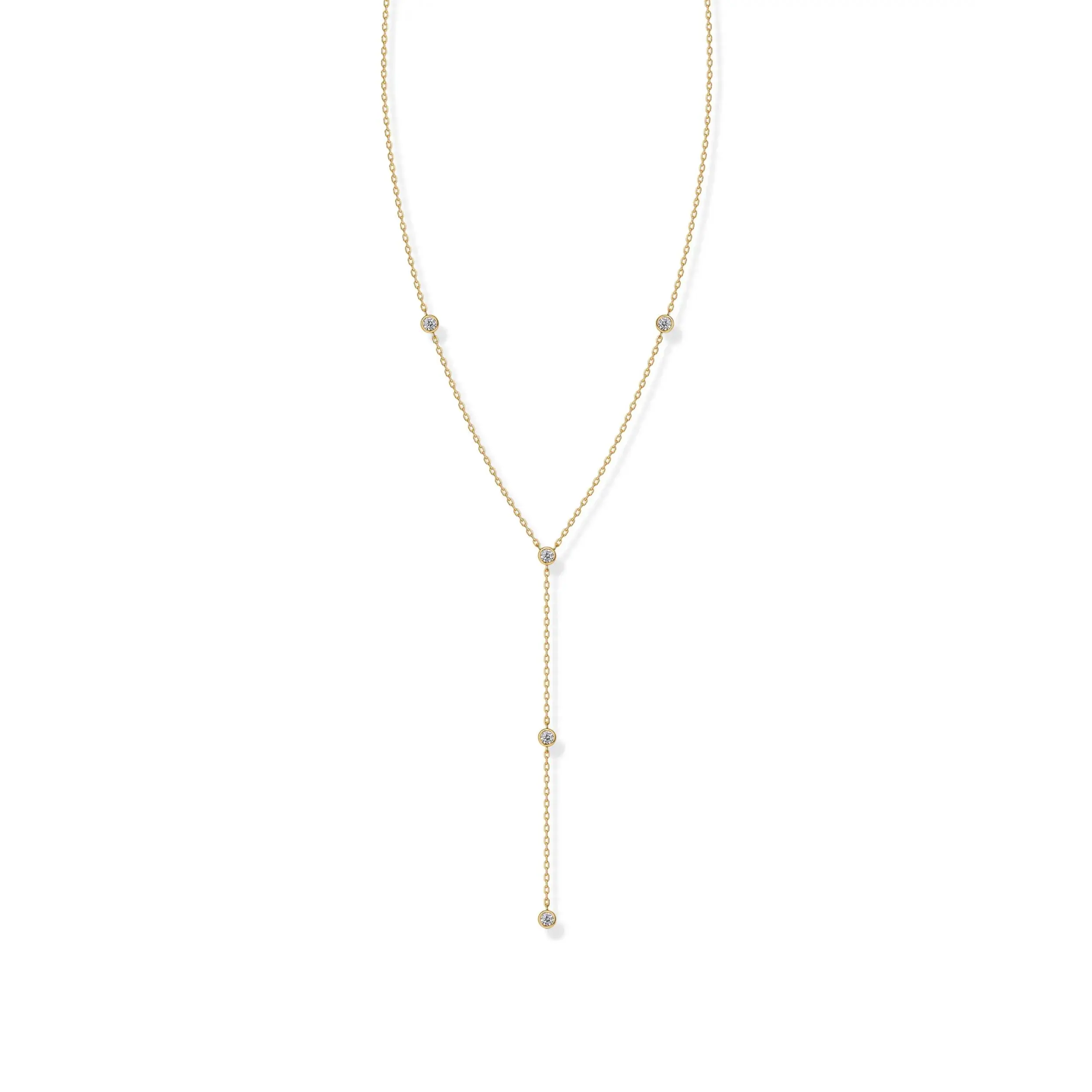 14K Gold Plated Women's Lariat Cubic Zirconia Station Necklace for Women