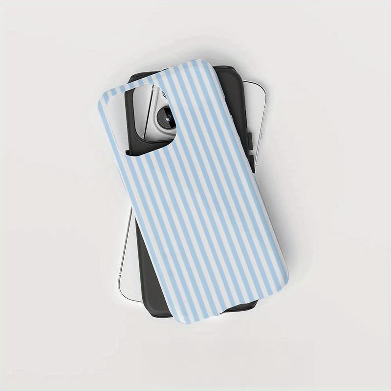 Fresh Blue and White Striped Glossy Phone Case Suitable for IPhone 17 Air 16PM 15PM 13 12 11 XS Max 7,etc