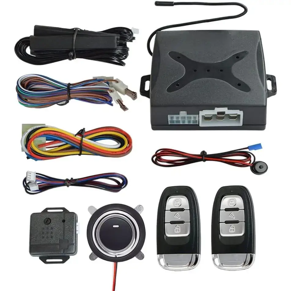 Passive keyless Entry Car Alarm System + ② Remote Engine Starter + ③ Push to Start Iginition Button (Support to Connect Original Siren)