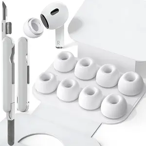 4 Sizes Ear Tip Replacement Compatible with AirPod Pro and AirPods Pro 2, with Portable Storage Box & Cleaning Kit, Noise Reduction Hole & Dense Dust Guard Screen(XS/S/M/L)-White
