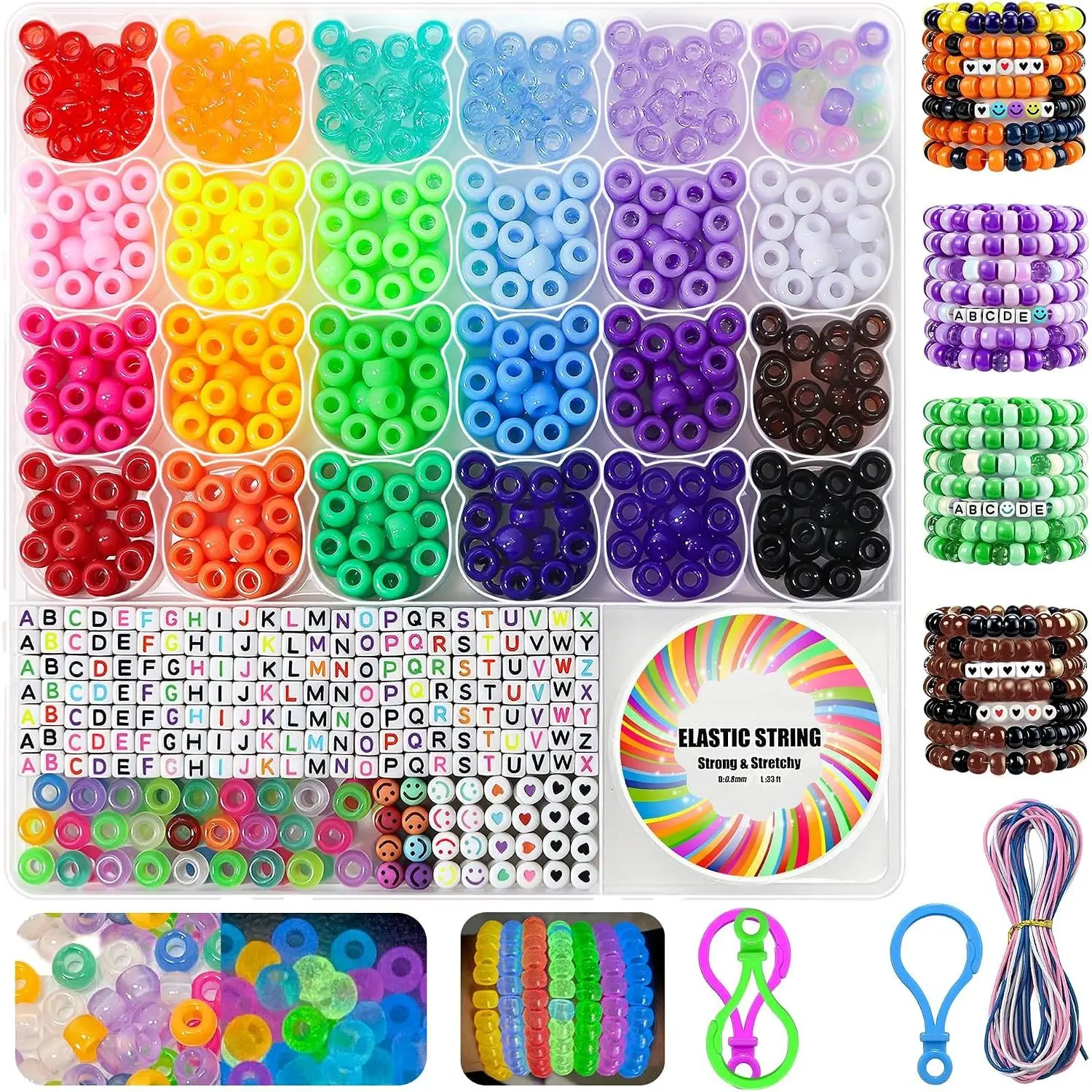 1000 count Neon Kandi Pony Beads Letter Bead Bracelet Making Kit | Friendship  Necklace 24 Colors 9mm Pony Beads for  Making Beads DIY Crafts Gifts for Girls Adults
