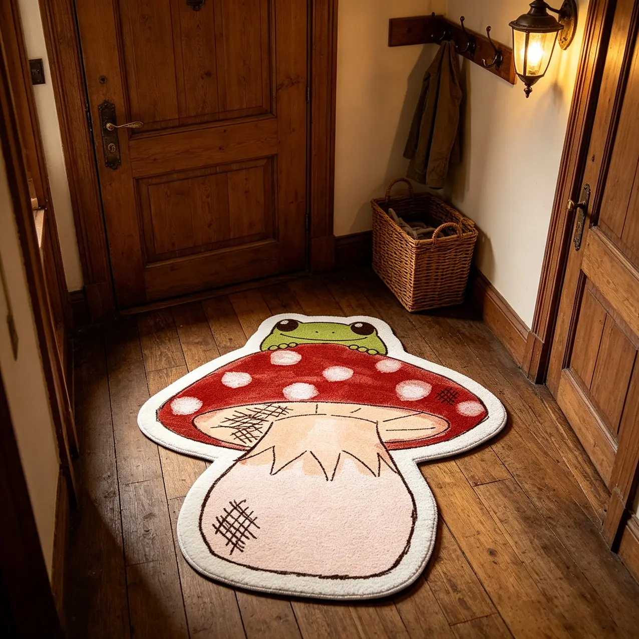 Frog Mushroom Pattern Non-Slip Rug, Soft Comfortable Carpet for Living Room, Kitchen, Bedroom, Corridor, Laundry Room, Home Decor, Animal Pattern Rug