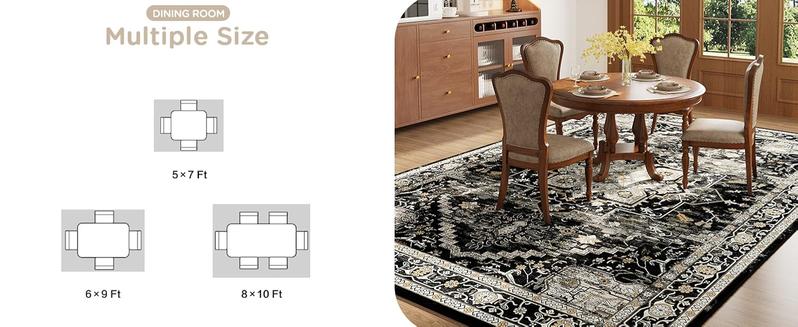 8x10 Washable Area Faux Cashmere Rug for Living Room, Non-Slip Soft Boho Vintage Medallion Carpet, Low Pile Distressed Rugs for Bedroom, Dining Room, Home Offi