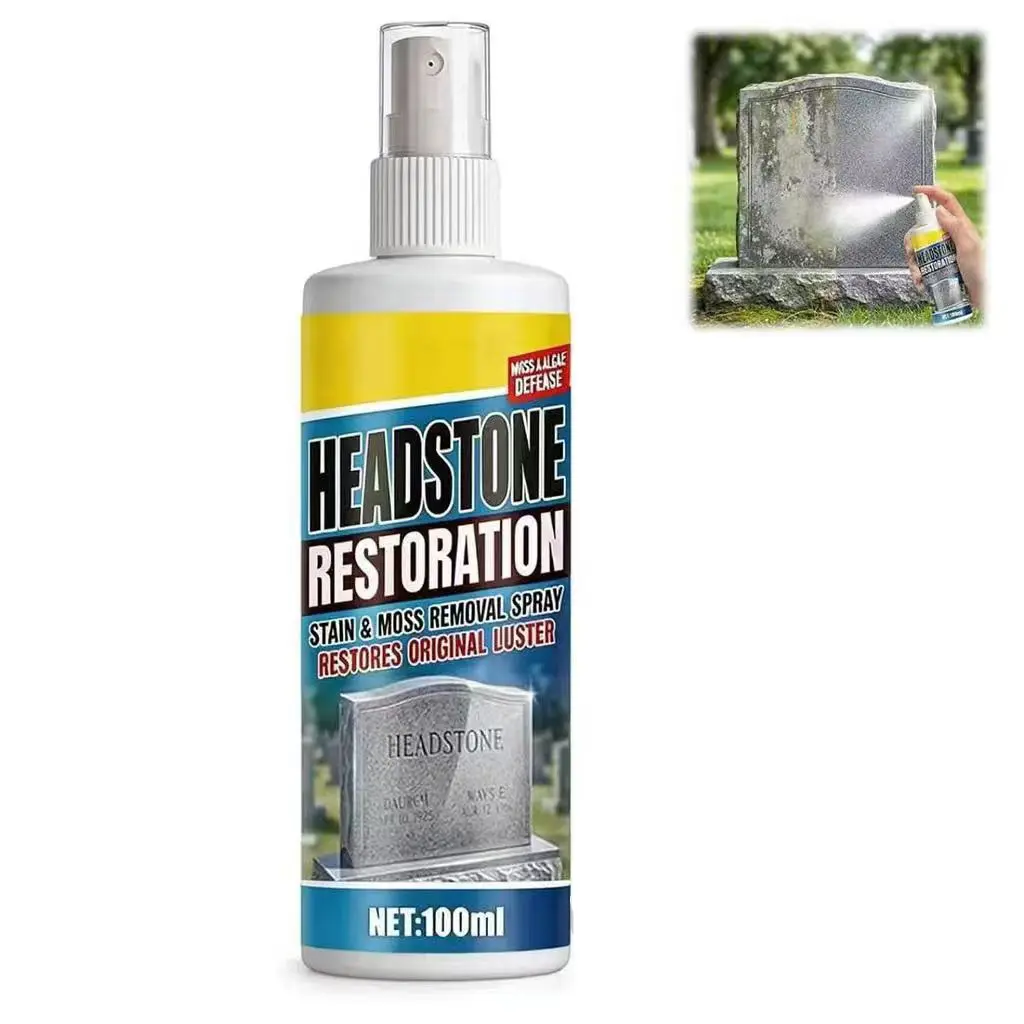 1PCS Headstone Restoration and Cleaning Spray Restores, Tombstone Monument Cleaner for Granite Marble Cemetery Memorials,Stone Cleaner Gravestone Cleaning Kit - Gentle Stone Care Formula 100ml/3.4oz Cleaning Liquid