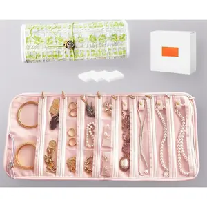 17 Zippered Compartment Jewelry Roll – Yellow Tangle-Free Travel Organizer, Portable Roll Up Storage Bag for Necklaces, Bracelets, Rings, Earrings (Scratch Protection & Display)