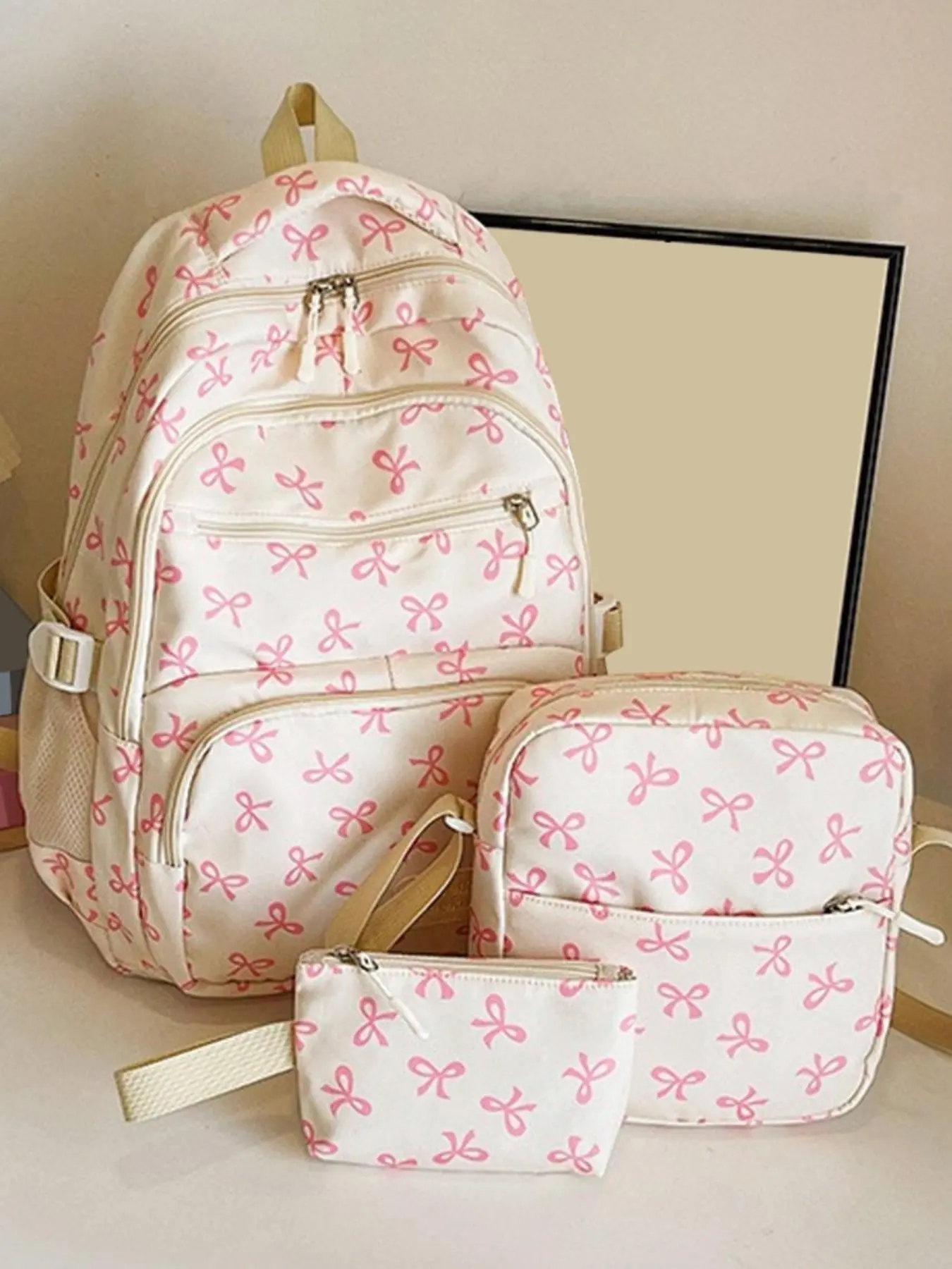 Three-Piece Set Backpack for Middle School Girls and College Students, Japanese Style Large Capacity Dual Shoulder Bag, Lightweight Travel Backpack