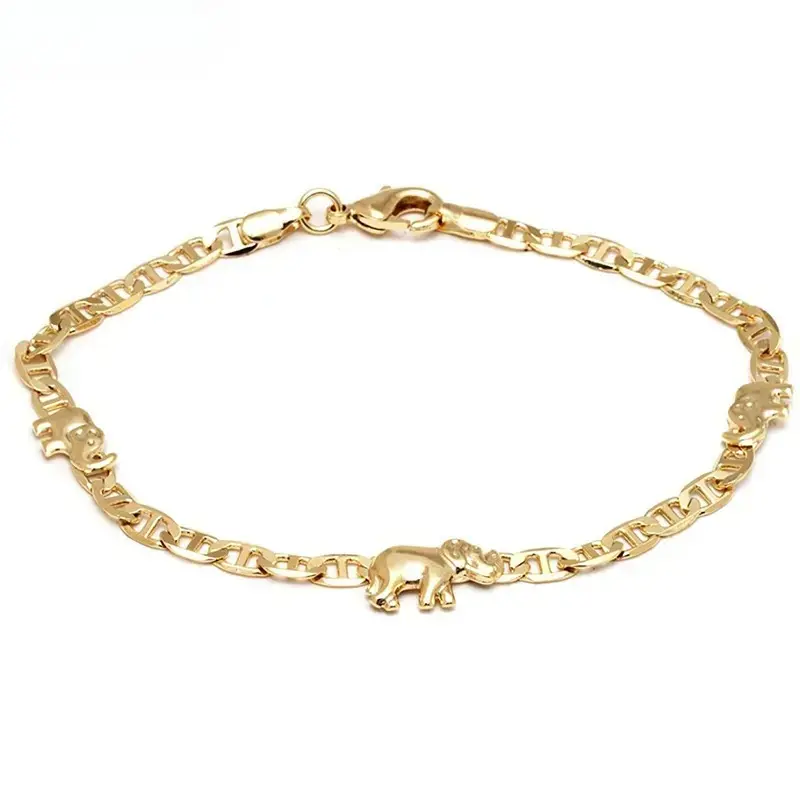 18K Gold Plated Elephant Anklet for Women, Bling Flat Marina Link Chain Bracelet, Cute Animal Good Luck Foot Jewelry for Girls, Waterproof Adjustable Summer Beach Footwear Accessories, Birthday Gift