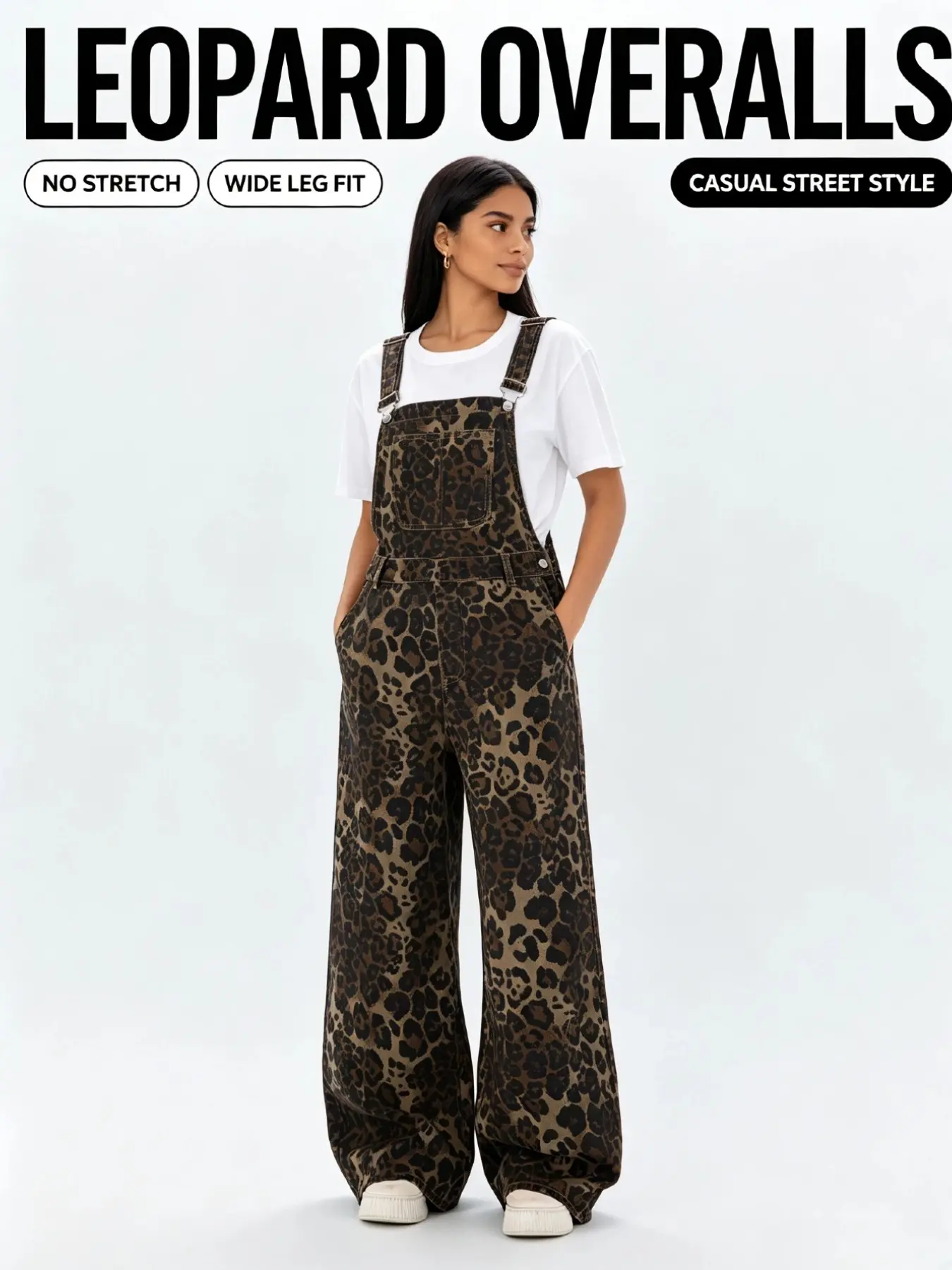 2026 Fall Women's Leopard Print Jumpsuit, Winter Casual Elegant Versatile Denim Bib Pants, Perfect for Daily Wear, Holidays, Travel, Vacation, Back-To-School Season