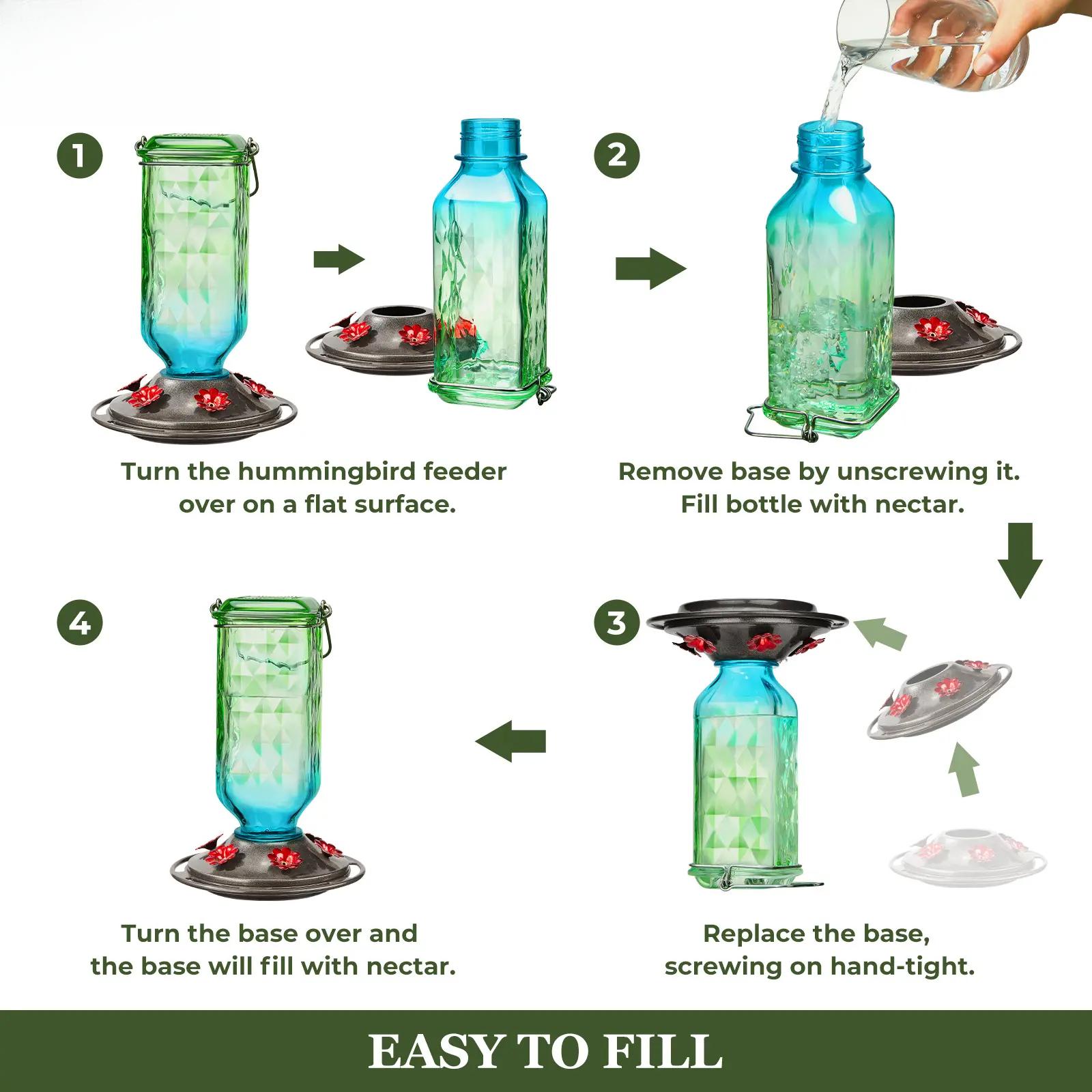 24oz Glass Hummingbird Feeder with Ant Moat 6 Flower Ports Leak-Proof Nectar Container for Garden Decor Easy Refill & Clean