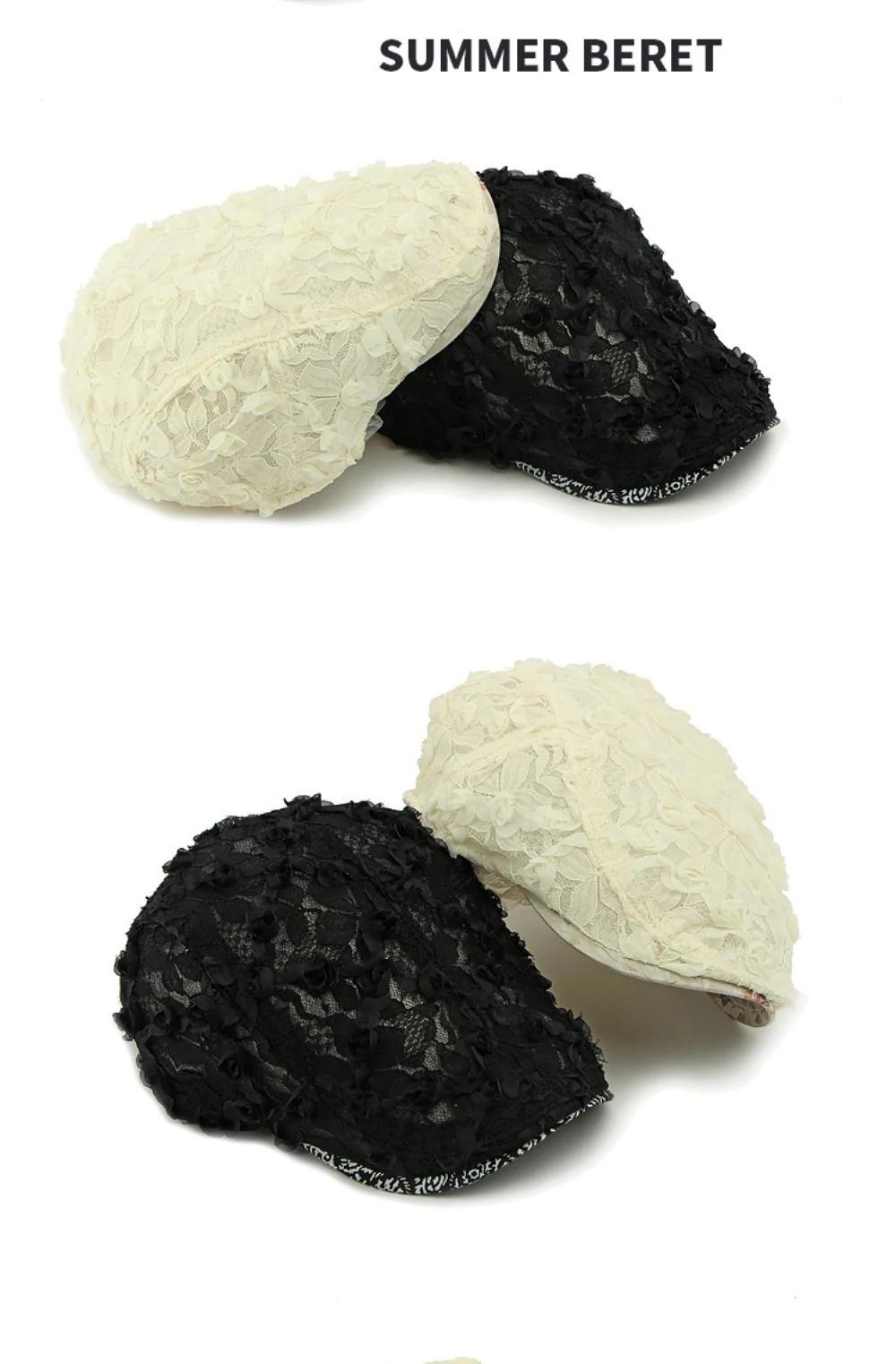 HT4784 Beret Cap Spring Summer Lace Mesh Cap Men Women Vintage Floral Artist Painter Beret Hat Male Female Ivy Flat Cap Berets