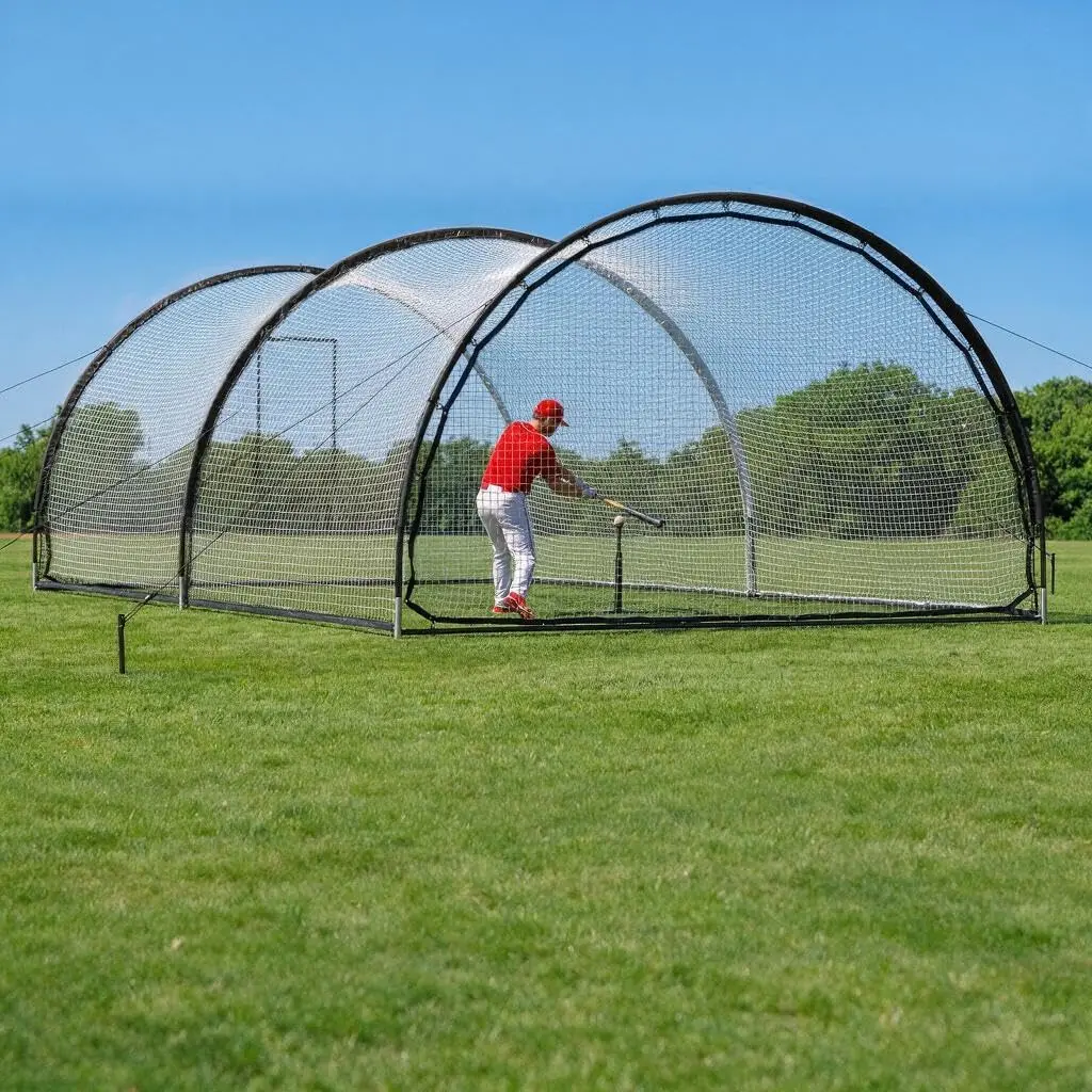 Portable Baseball & Softball Batting Cage, 22x12 ft/30x12 ft Sizes, Pop-Up Net with Pitching Machine Hole, Detachable Door, White/Black/Blue Colors