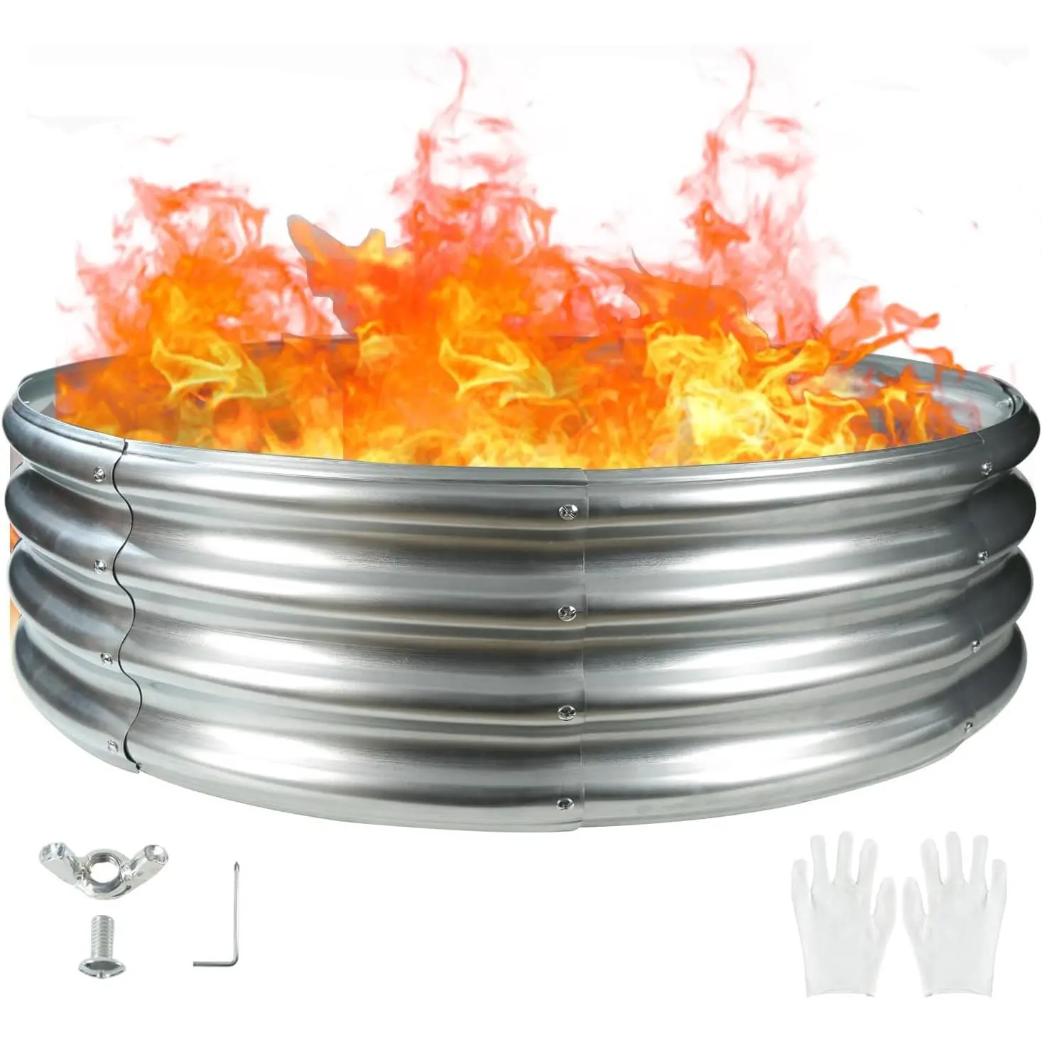 48" Round Galvanized Steel Fire Ring Pit/Raised Garden Bed Kit