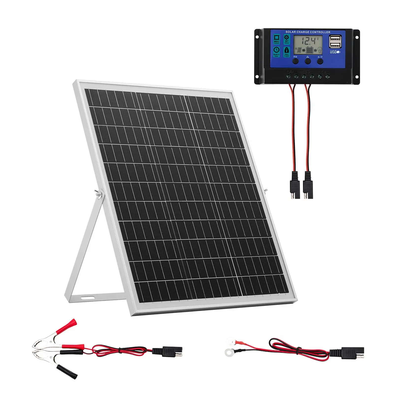 25W 12V Solar Panel Battery Charger, Solar Battery Trickle Charger Maintainer with Intelligent MPPT Controller Adjustable Mount Bracket, IP67 Waterproof for Car Boat RV Motorcycle Trailer
