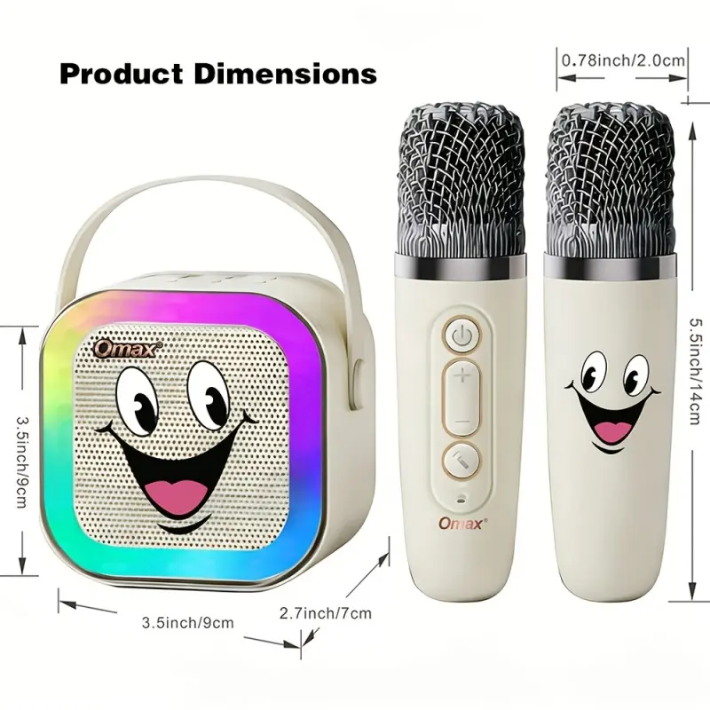 Omax Brand K12 Portable Speaker with 2 Wireless Microphones, Full Range of Product Categories, Perfect Karaoke Device for Birthday Parties, Equipped with Colorful LED Flashing Lights, Stylish Gift Option, Great Sound Quality for Enjoying Life, Must-Have f