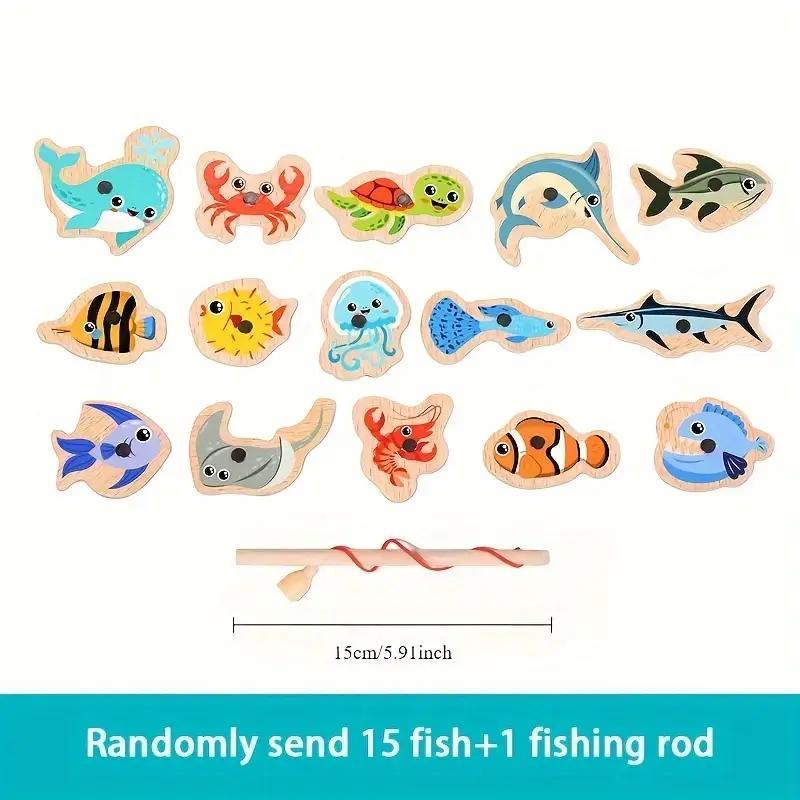 Wooden Fishing Game, Interactive Desktop Educational Toy for Kids, Birthday Gift for Boys and Girls, Tabletop Games