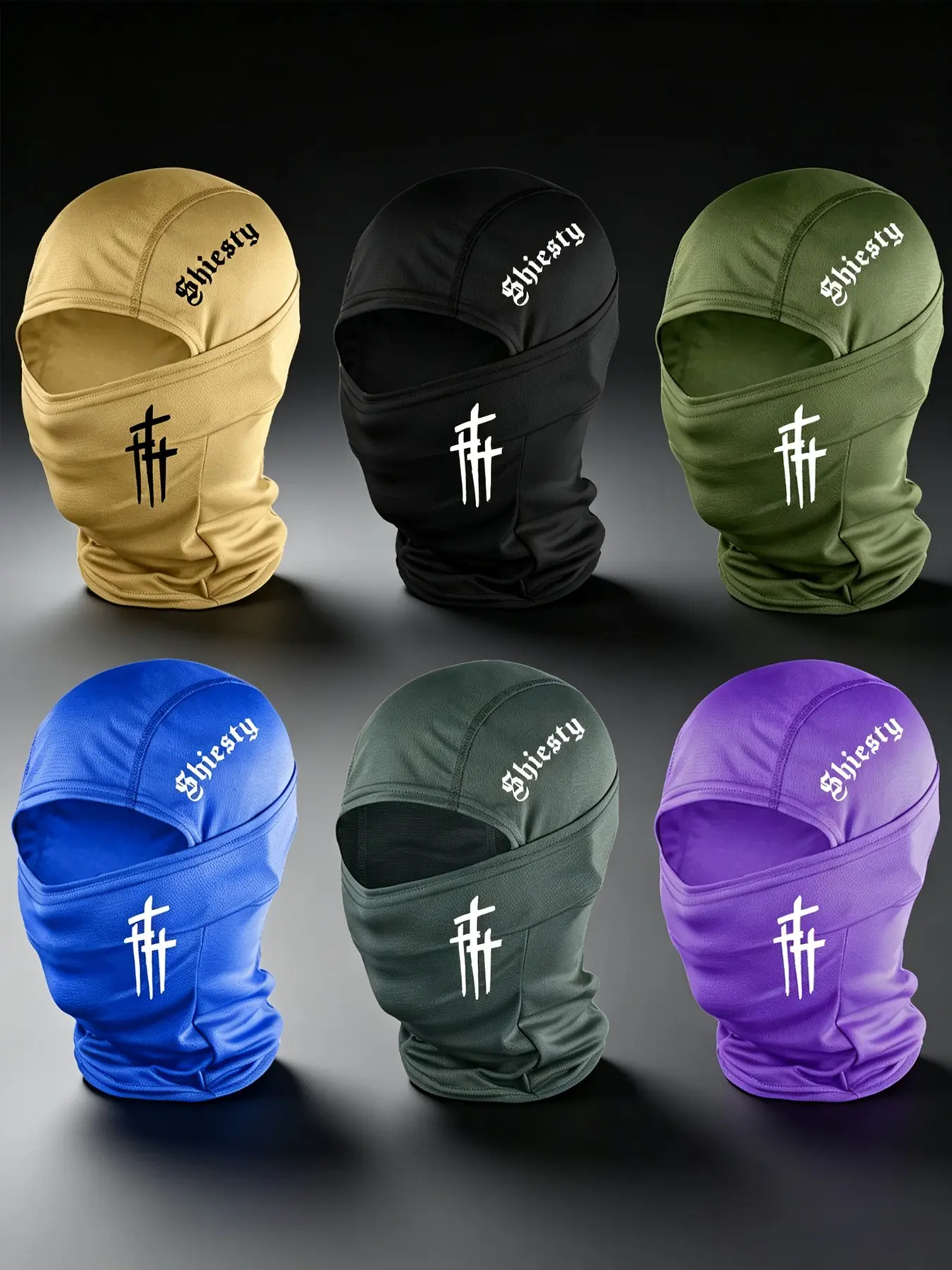 6pcs Unisex Letter and Cross Printing Balaclava Mask Neck Gaiter Headwear Breathable Ski Mask for Men Women Outdoor Sports Hiking Fishing Commuting Suitable for Daily Wear