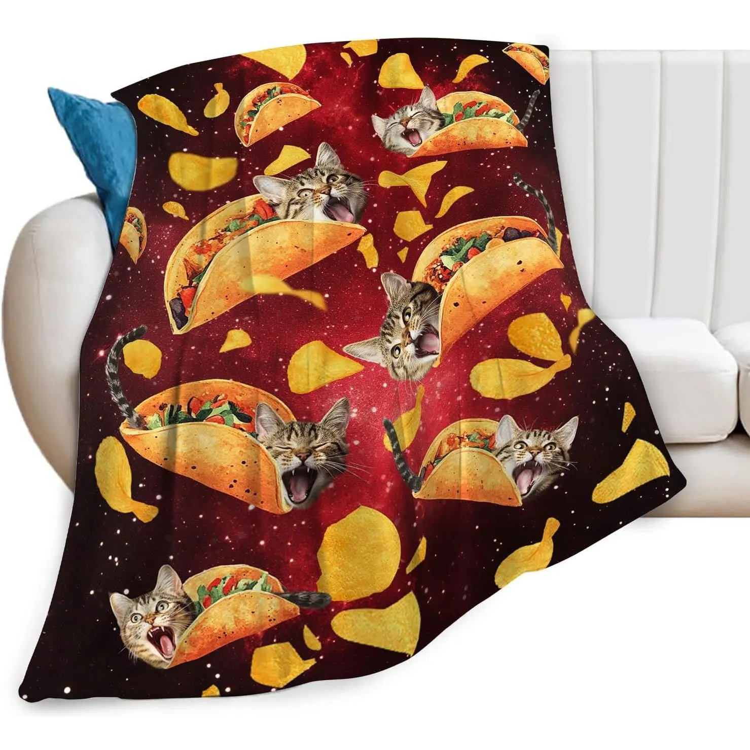 Funny Cat Blanket, Food Taco Throw Blanket, Burrito Blankets, Taco Stuff Fleece Flannel Plush for Women Men Boys Girls Lovers Adults Soft Bedding for Sofa Bed Office Home Decor 40"X50"