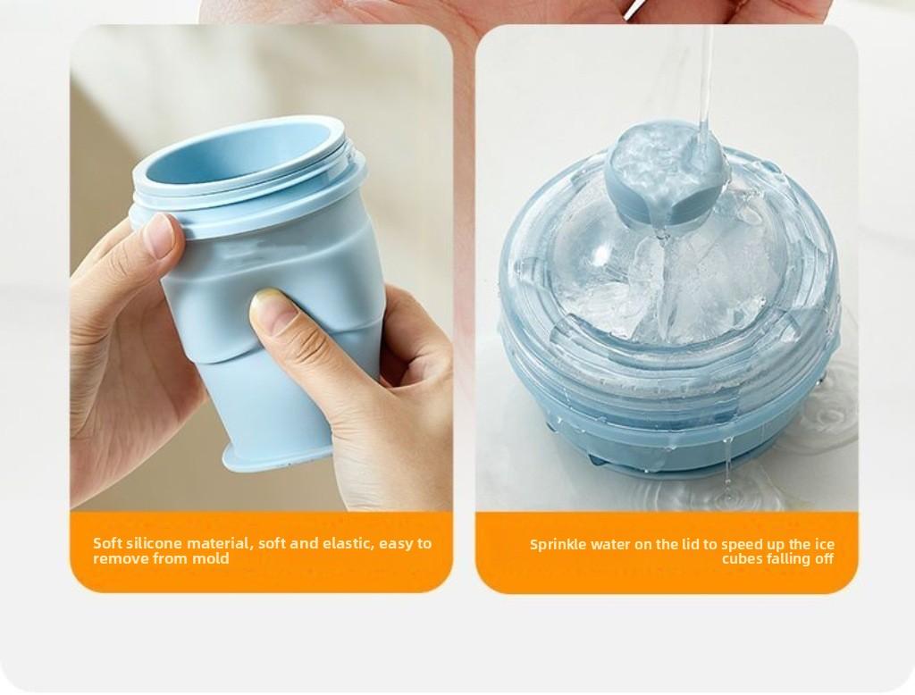 Portable Foldable Ice Ball Cup Silicone Food Grade Ice Maker With Straw Summer Outdoor Travel Mug