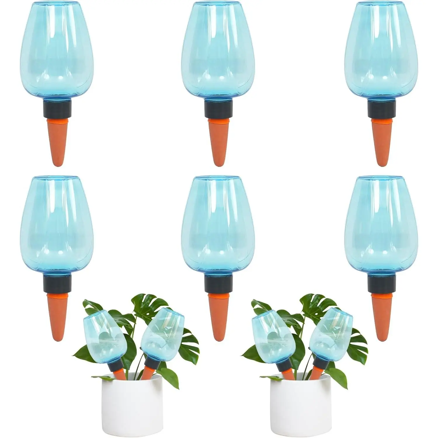 6 count  Self Watering Globes, Plastic Water Bulbs Top Fill, 12.3 oz  Watering Devices System Slow Release Terracotta, Water Spikes Stakes for Indoor (Blue-6pack)