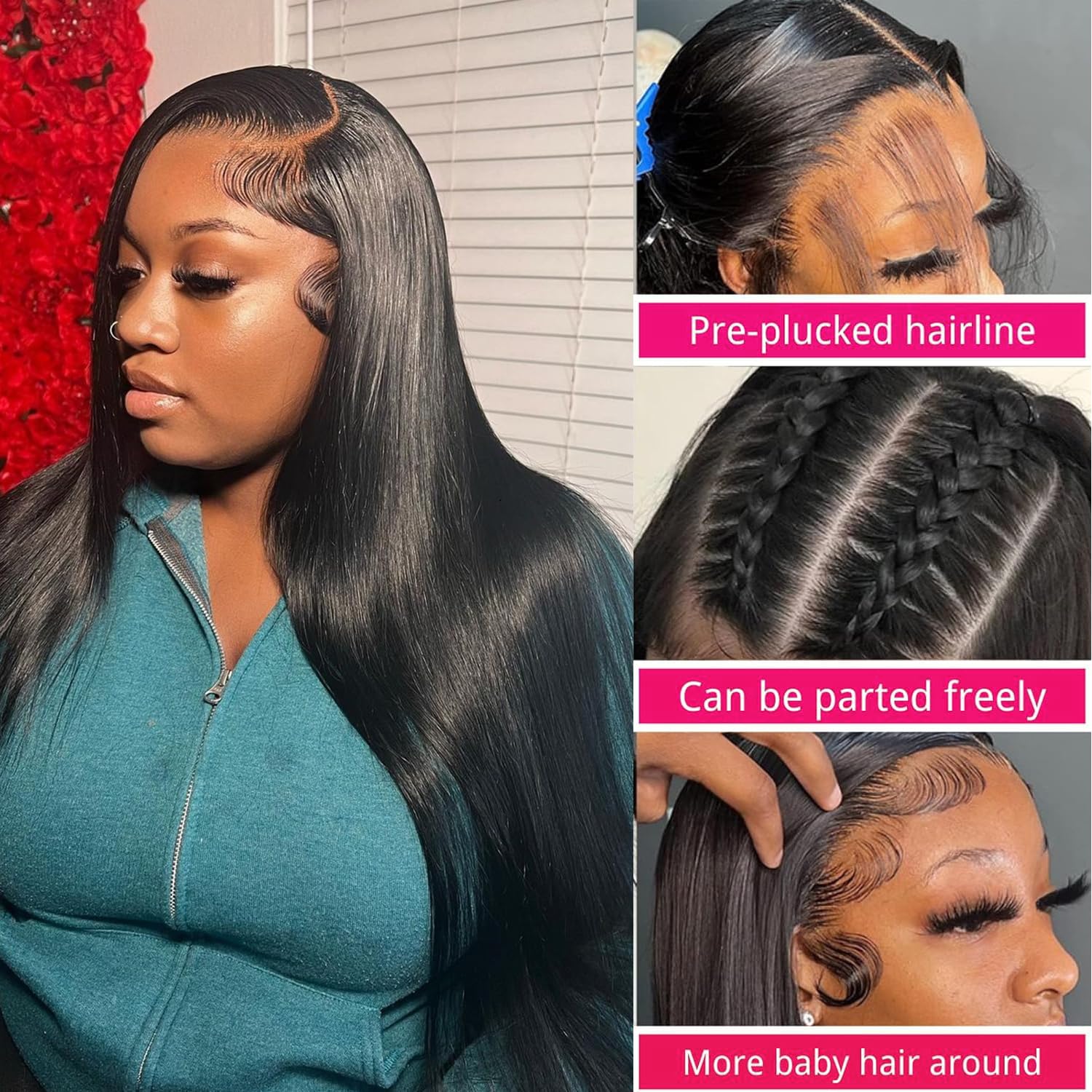 Bling Hair 180% Bone Straight 360 HD Full Lace Frontal Human Hair Wigs  For Woman Cheap Brazilian 13X6 13x4 Lace Front Human Hair Wig Smooth Pre Plucked 12-36 Inch Wholesale