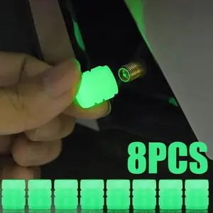 8PCS ABS Fluorescent Night Glowing Tyre Valve Caps, Corrosion & Water Resistant Auto Bike Motorcycle Wheel Decor Protector, Easy to Install Portable Durable Tire Air Valve Ornament for Night Driving Upgrade
