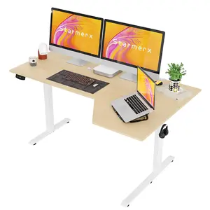 Electric Height Adjustable L-Shaped Desk 59 Inch Sit Stand Corner Computer Desk Motorized Standing Desk Smart Ergonomic Home Office Workstation Large Wooden Table Top Corner Storage for Multiple Monitors Gaming Work Desk