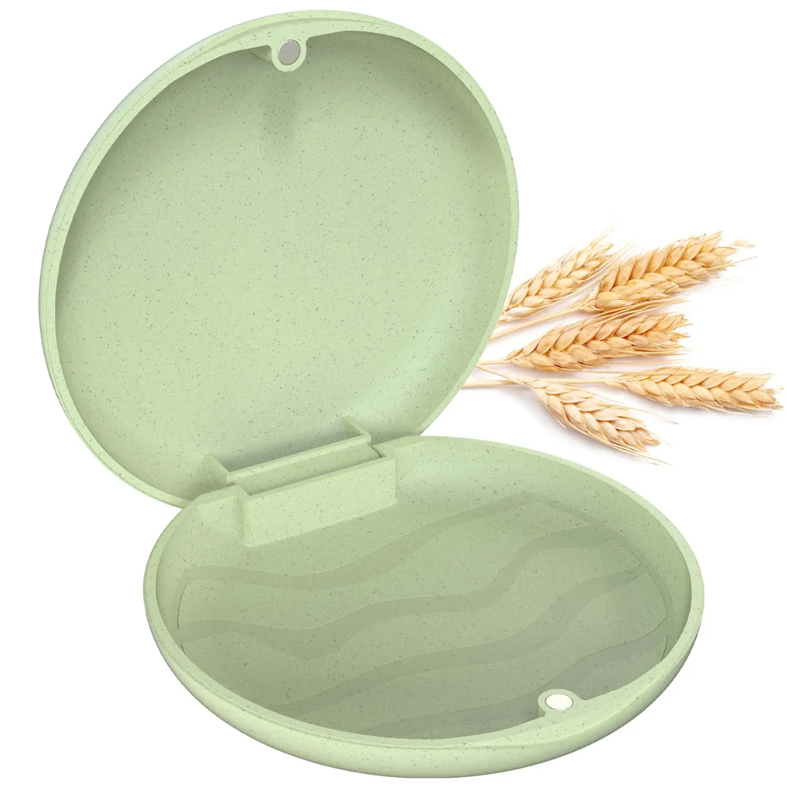Smudgeproof Wheat Straw Retainer Case - Slim Storage Box for Orthodontic Aligners, Mouthguards, Green