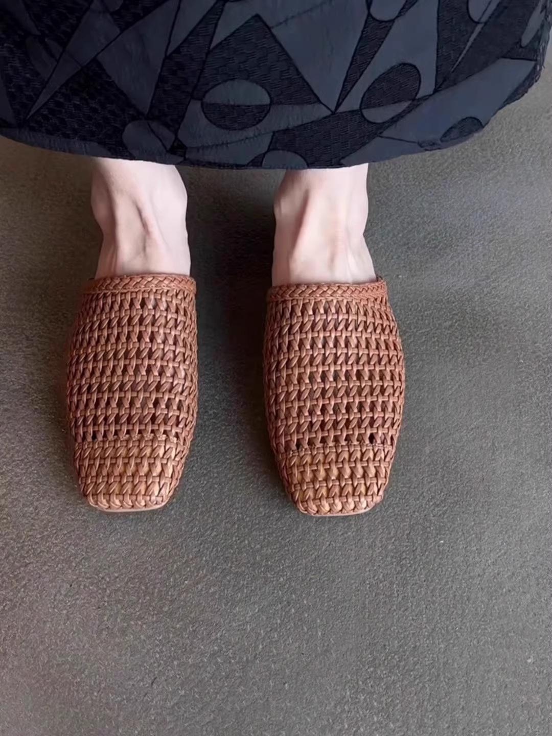 Woven Hollowed-Out Closed-Toe Mule Sandals for Women