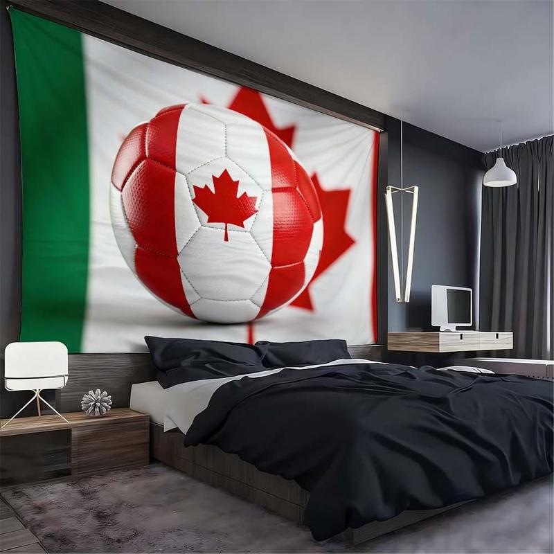 1 pc microfiber Canada Soccer Ball World Cup Tapestry Wall Hanging Decoration for Living Room Bedroom Outdoor Holiday Atmosphere Enhancement Soccer Theme Home Decor Tapestry Background Cloth Hanging Cloth Wall Cloth Decorative Cloth