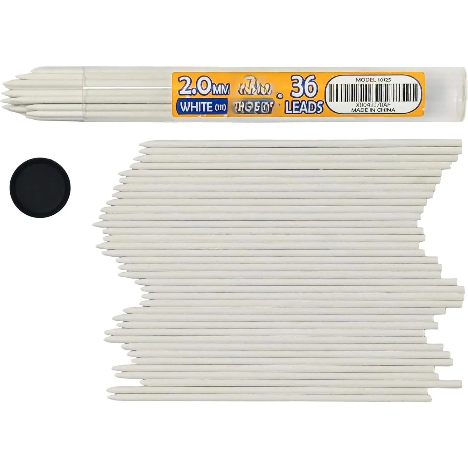 36 White (Porcelain #111) Colored 2.0 mm Refills, 90 mm Length | Bold Thickness for Heavy Use, Break / Smudge Resistant Lead, Travel Carrying Tube, Pre-Sharpened
