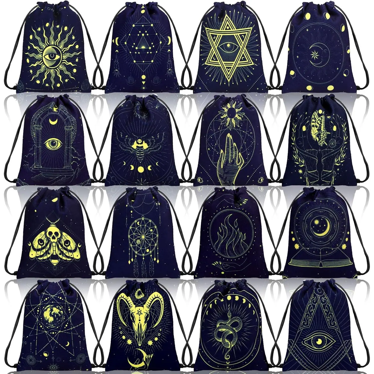 16-Pack Classic Velvet Retractable Drawstring Storage Bags, 7.1x5.9in Home Organizer Pouches for Jewellery, Tarot Cards, Runes, Dice, Plant & Flower Accessories, Eye Care Small Items, Eyes