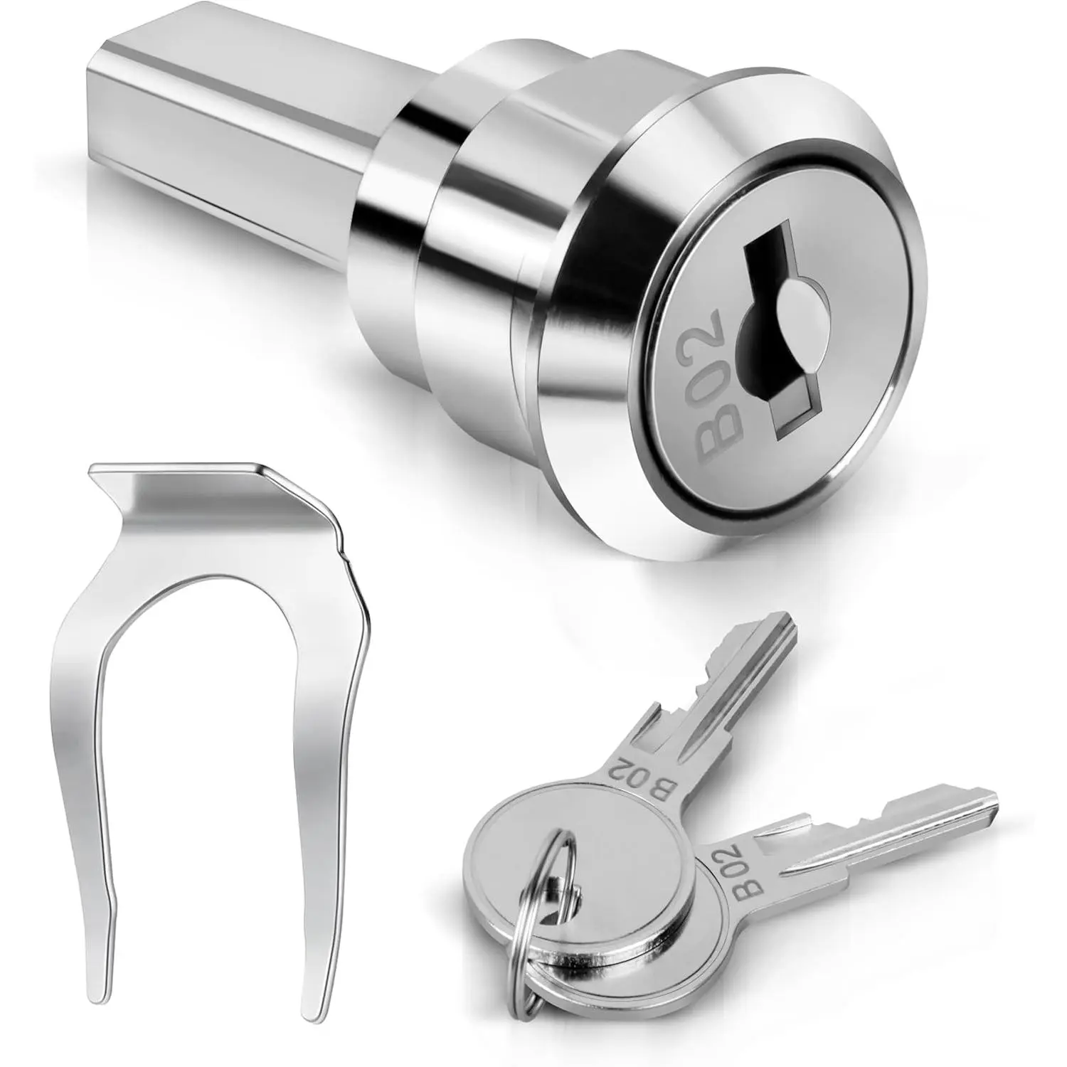 A set of silver universal stainless steel toolbox locks (with keys)| Toolbox iron cabinet plug-in linkage drawer lock set, 180° Rotary unlocking, cabinet hardware