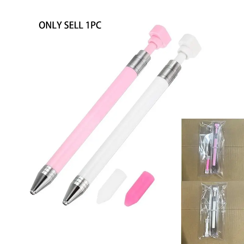 Diamond Art Pen with Wax, Rhinestone Picker Accessories 1Pcs Refillable Painting Pens with 1Pcs Wax for Art Nail DIY Craft, Pink White, Diamond Painting Tools