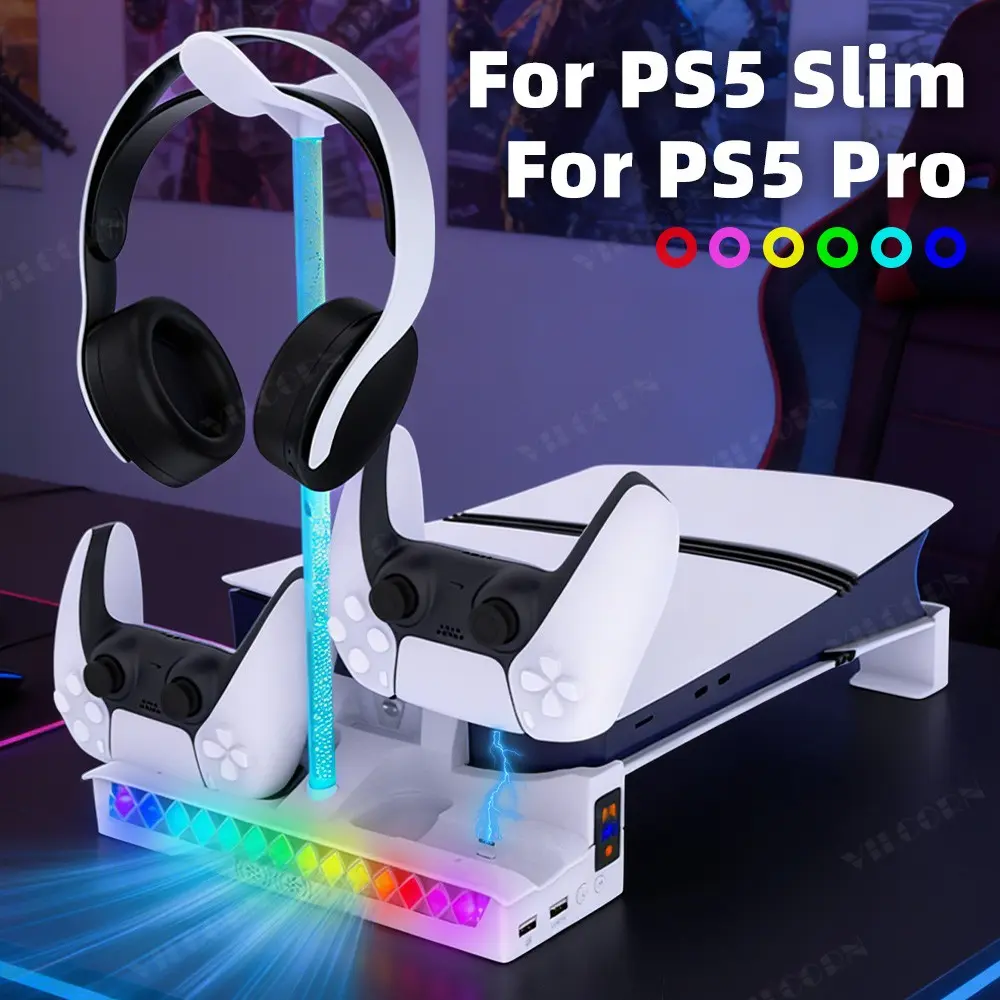 Vilcorn Flush-Mount Ps5 Slim/pro Horizontal Stand, Made For Gaming, Ambient RGB Lighting, Low-Profile Cooling Station, Seamless TV Unit Integration, Gaming Stuff