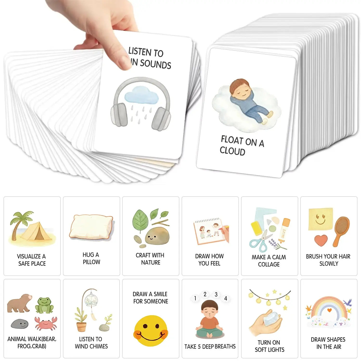 Emotion Regulation Flashcards Set, 52 Cards for Mindfulness, Anxiety Relief, Self-Care, Social-Emotional Learning, Stress Reduction Tool