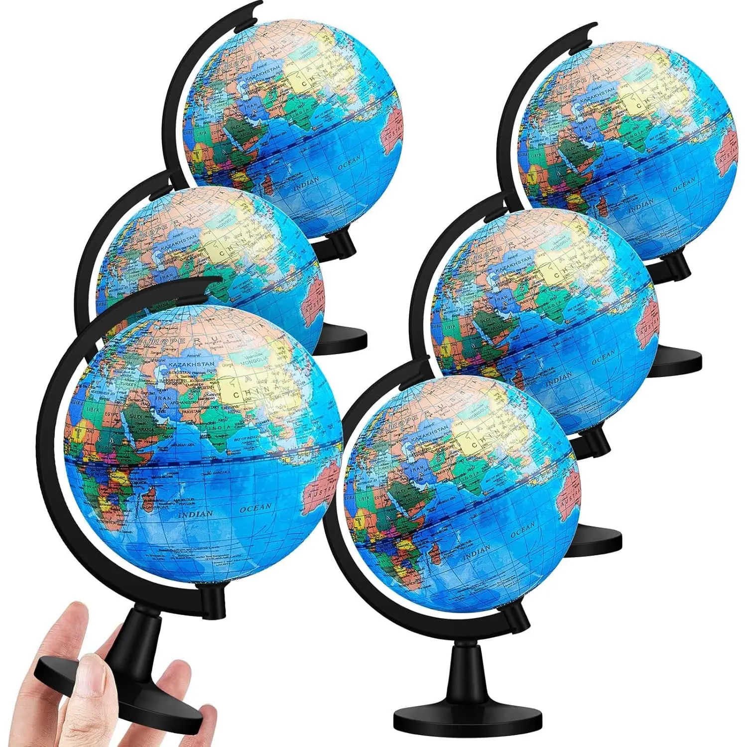6 Pcs 4.6'' World Globe for Kids, Educational Mini Desk Decorative Earth Globes with Black Stand, Rotating Learning World Map for End of School Year Graduate Gift Geography Classroom Table Decor