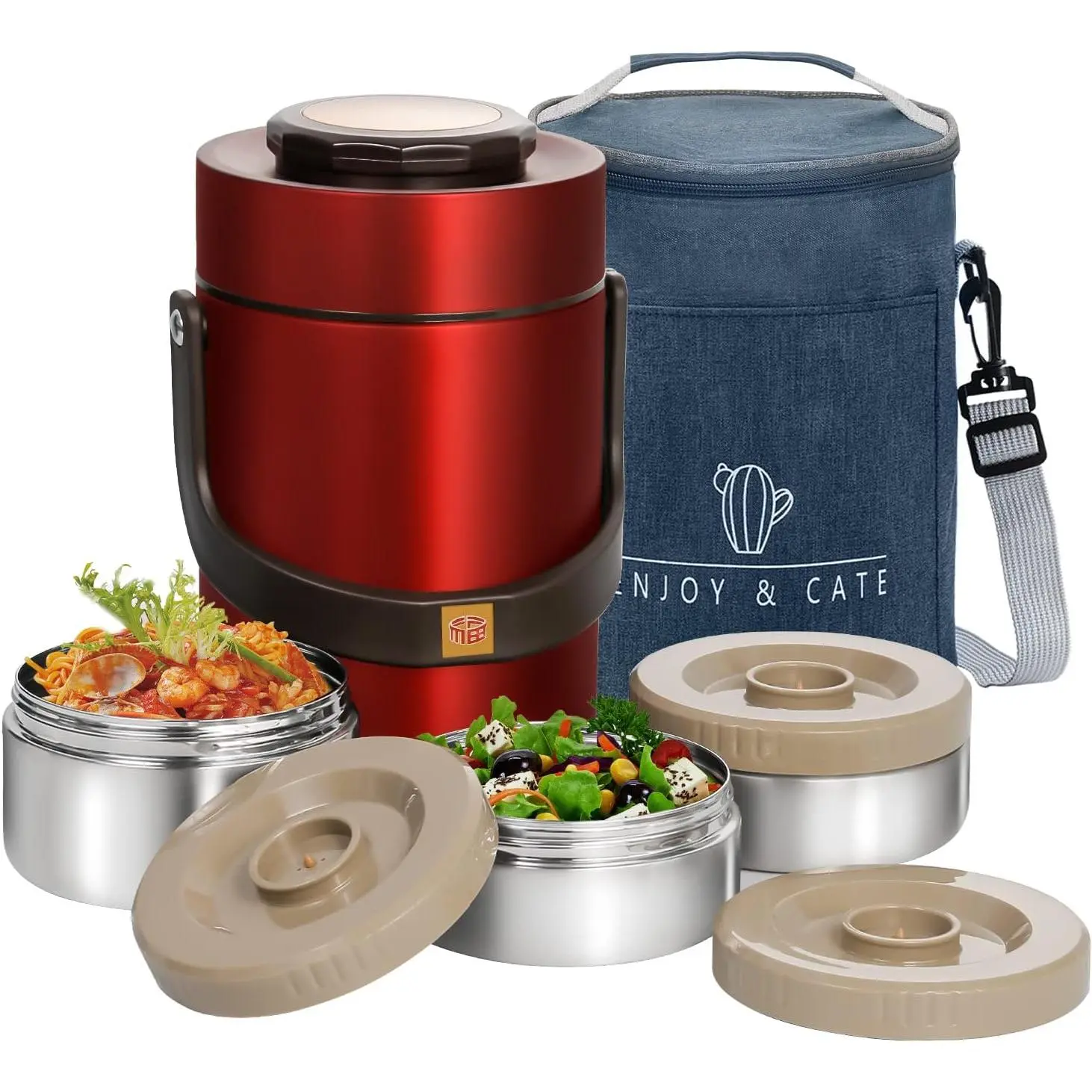 67oz Thermo for Hot ,3-Layer Sealed Stackable  Thermo,with Lunch Bag Soup Thermo,It Is Suitable for Daily Office Meals and Outdoor Meals (67 oz Red)