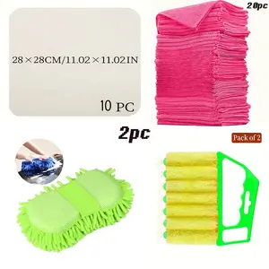 Mixed Value Cleaning Set, All-In-One Cleaning Solution, Includes 10 Microfiber Cloths, 20 Cleaning Towels, 2 Car Sponges, 2 Brushes