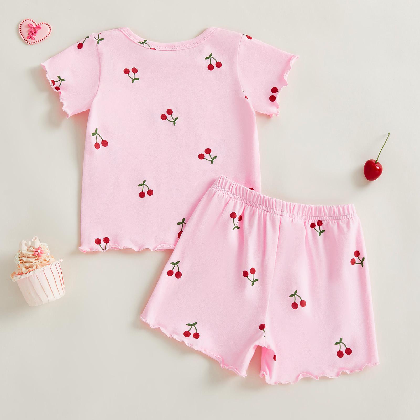 Toddler Baby Girl Summer Outfits Short Sleeve Cherry Print Tops + Shorts 2Pcs Clothes Set Little Girls Summer Clothes