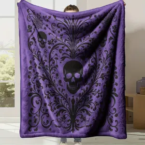 Ultra-Soft Flannel And Milk Fleece Blanket, 300GSM Anti-Static All-Season Blanket for Bed, Sofa, Couch And Office, Lightweight Warm Throw Blanket for Travel, Camping And Decor with Skull Pattern, Machine Washable Non-Fading Gift