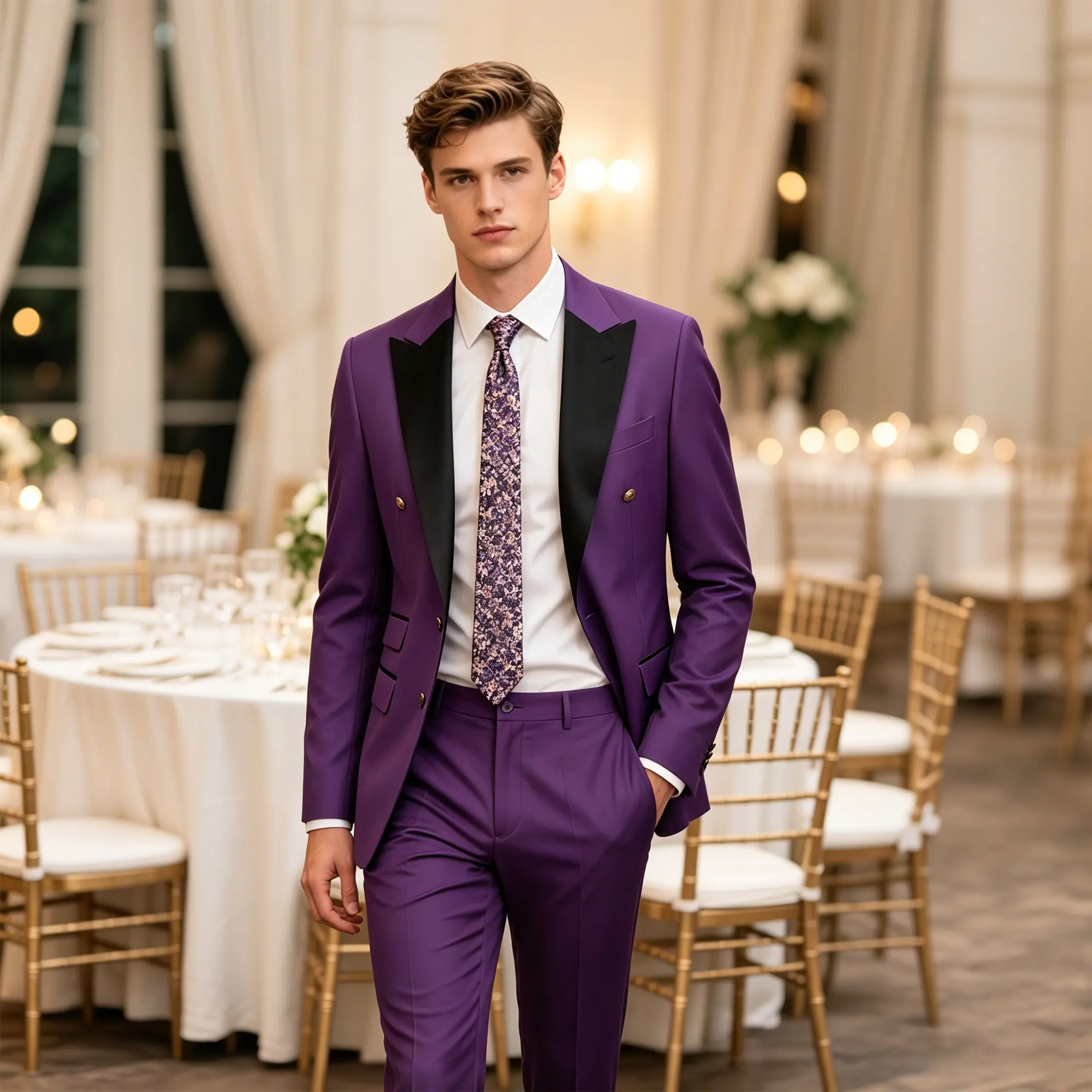Luxe Wrinkle-Resistant 2-Piece Black Lapel Suit Set, Matching Blazer & Pants for Daily Business & Holiday Banquet Gatherings
