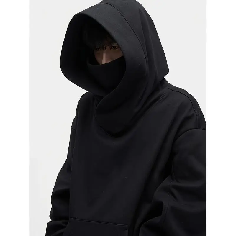 Men'S High Street Heavy Industry Plush American Style Hoodie Ninja Function Oversize Shoulder Pullover Novelty Hoodie Hoodie Menswear Sweatshirts