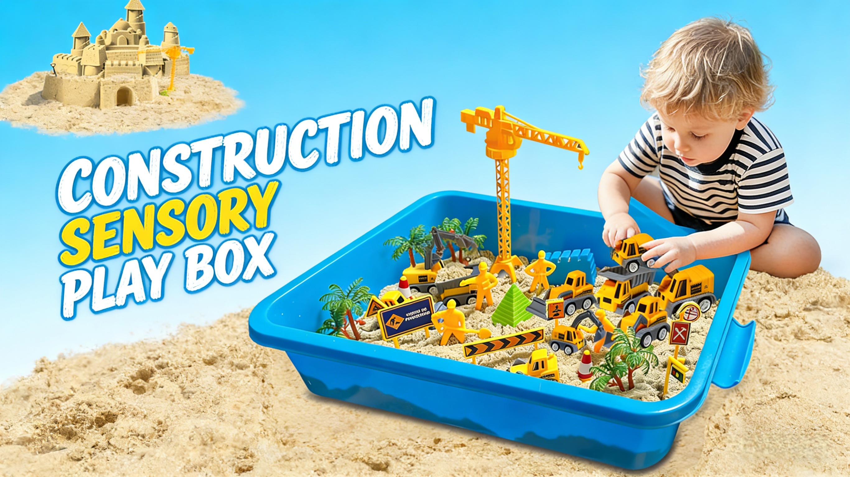 Play Sand Construction Set, 2.2lbs Magic Sand & 5 Construction Trucks, Sensory Sandbox with Cover for Boy Girl Kid Toddlers Age 3-8 Toddlers Christmas Birthday Gift