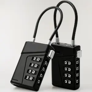 Approved Luggage Lock, 4-Digit Combination, Black Cable Padlock for Travel Suitcase (Black(2-Pack))
